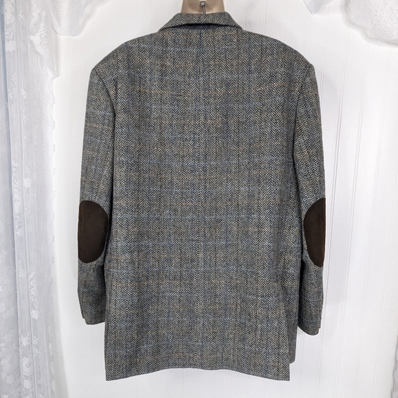 HARRIS TWEED Vintage Virgin Wool Herringbone Elbow Patch Blazer - Picture 9 of 14